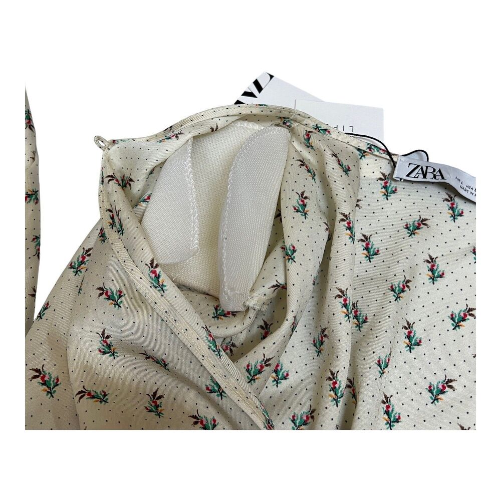 Zara Floral Crop Top Shoulder Pad Keyhole Blouse Romantic Boho Womens L - Picture 10 of 14